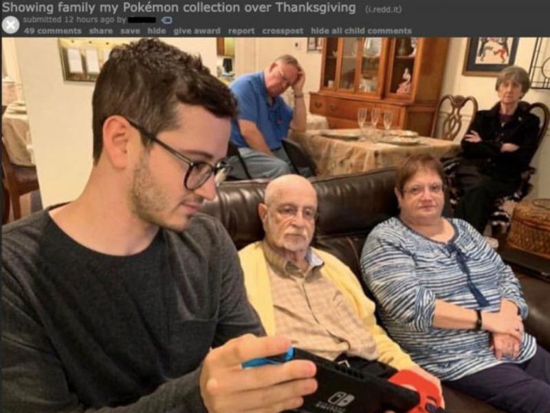 Showing His Family His Pokémon Collection